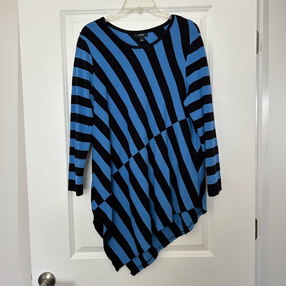 Women’s Tunic Alfani Blue Black Striped Top - Size L - Picture 9 of 14